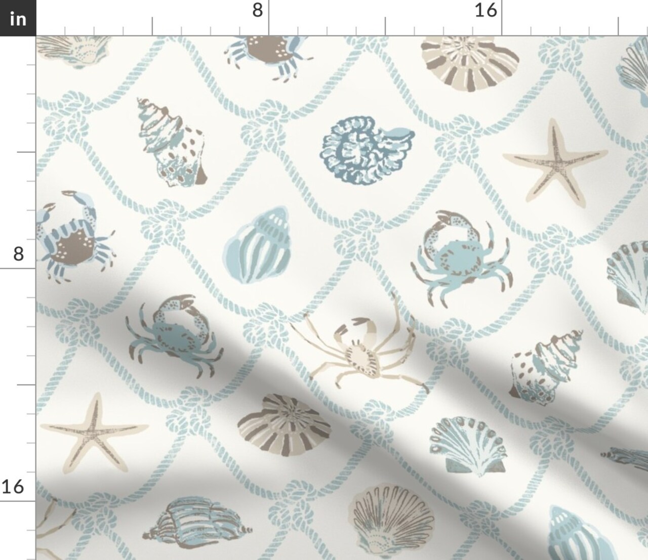 Sea Creatures Blue Seashells Starfish Crabs Coastal Coral Ocean Beach Custom Printed Fabric by Spoonflower Various Fabrics by the Yard or Fat Quarter